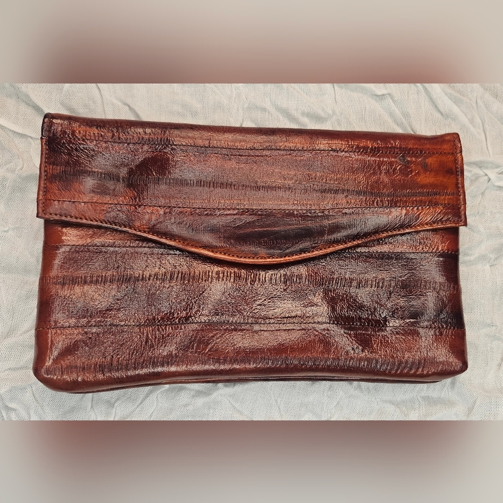 Eel Skin Genuine Leather Wallet Red Brown Elan Of California